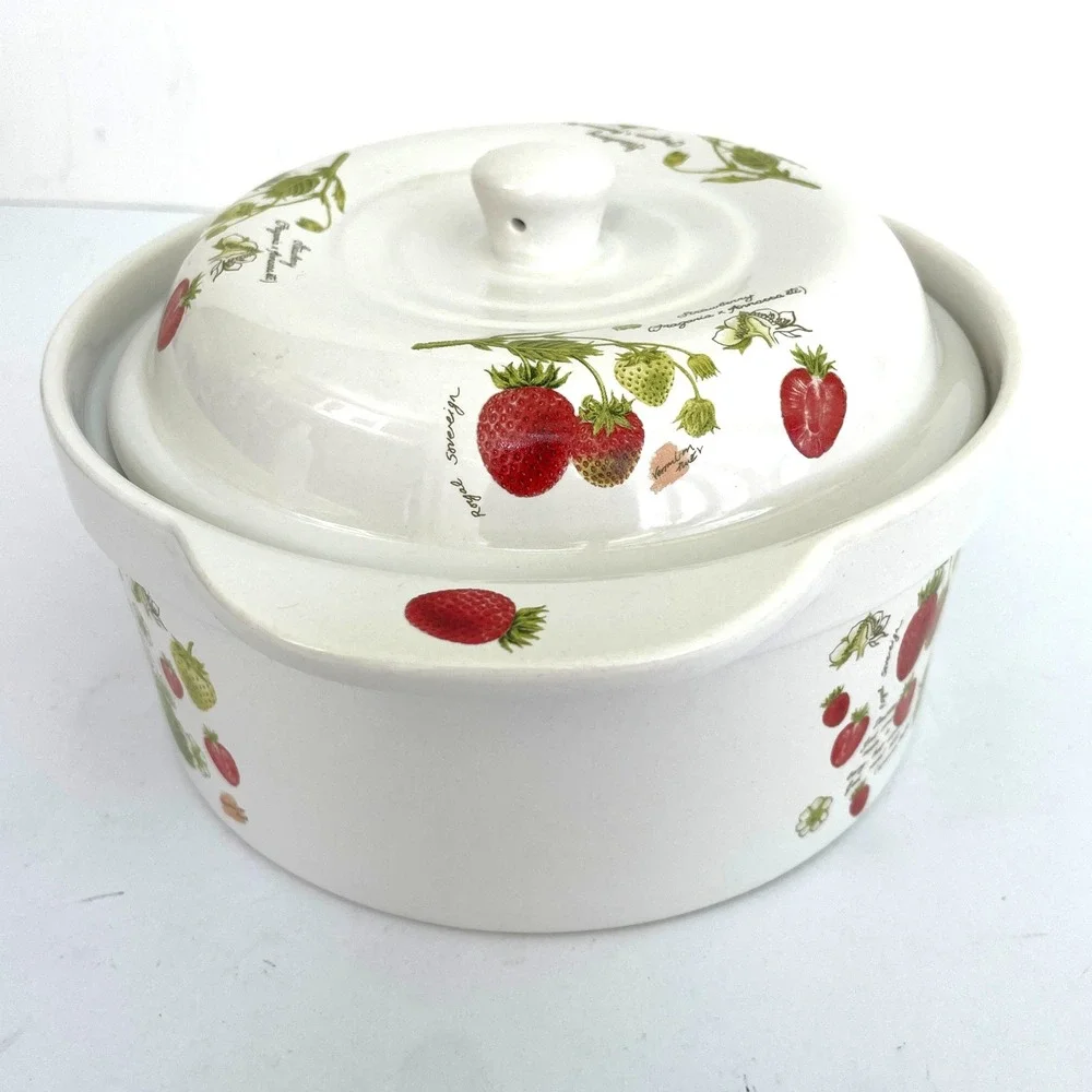 Vtg‎ 90s Kent Pottery New Fruit Strawberry Ceramic Lidded Casserole Dish